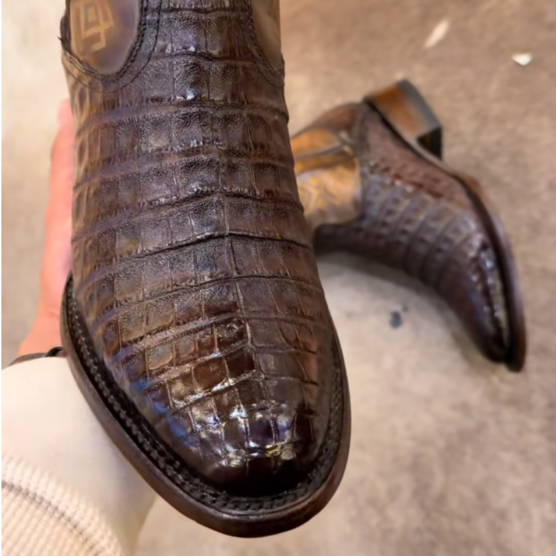 Crocodile Leather Short Western Boots