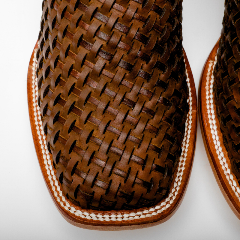 Tan Basketweave Leather Boots - Square Toe