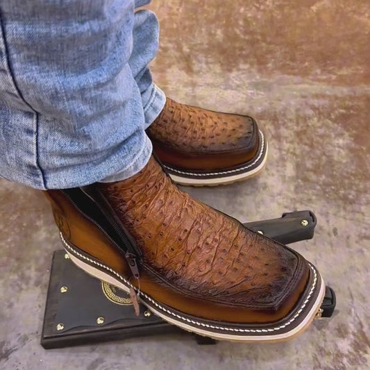 Alaska Ostrich Skin Cowboy Boots - Square Toe