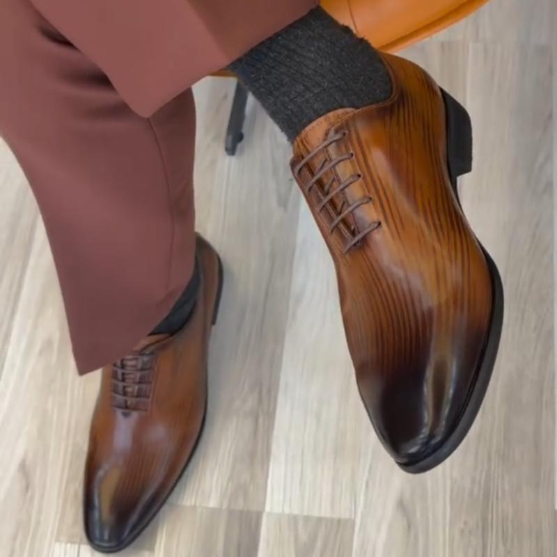 Handmade Wholecut Oxford Cloth Men's Leather Lace-up Dress Shoes