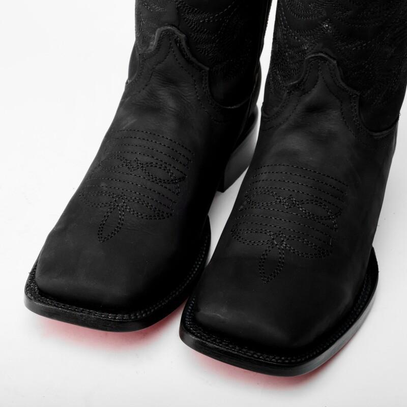 Nobuck Matte Black Leather Boots - Square Toe