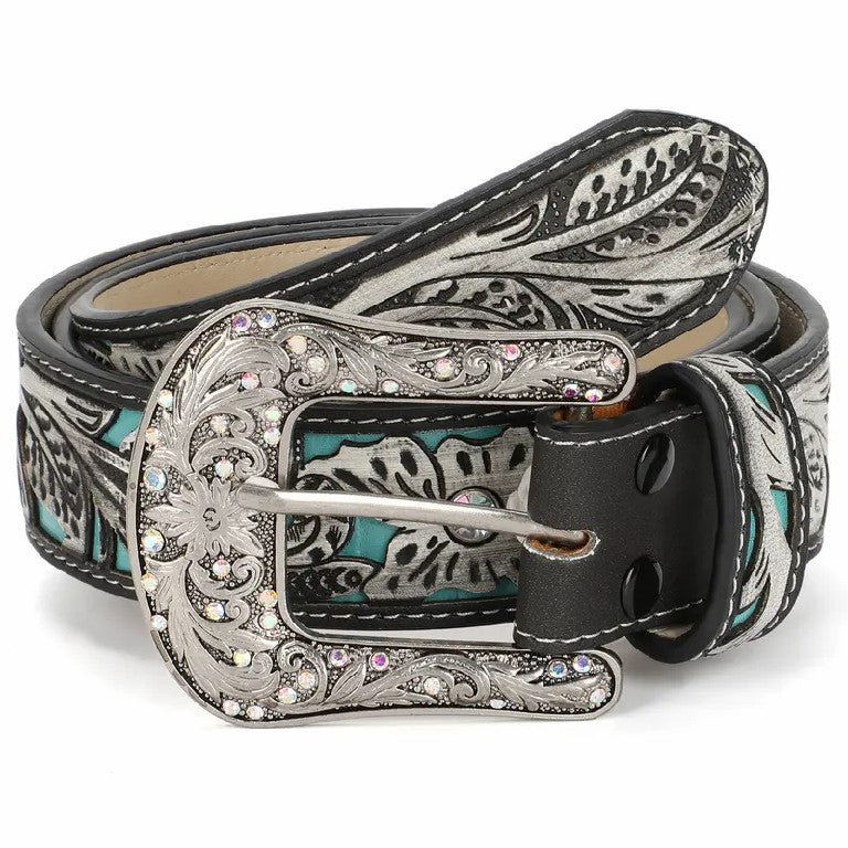 Embossed Crystal Leather Belt