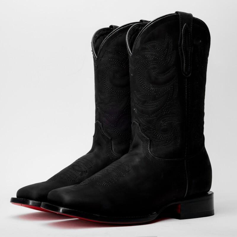 Nobuck Matte Black Leather Boots - Square Toe