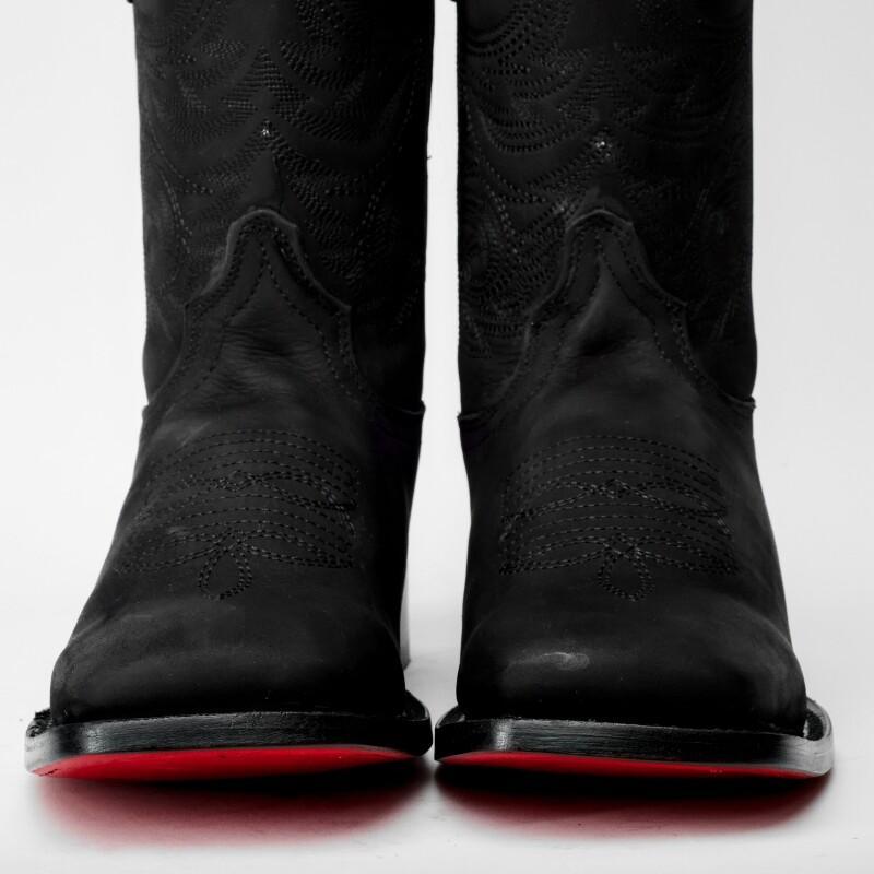 Nobuck Matte Black Leather Boots - Square Toe