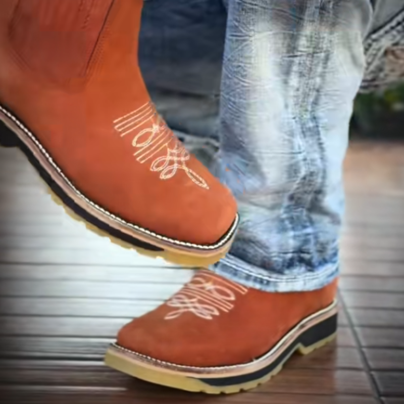 Classic Leather Cowboy Boots-Brown