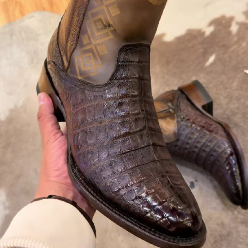 Crocodile Leather Short Western Boots