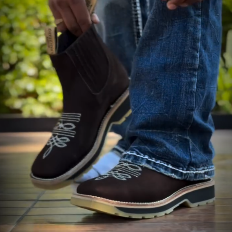 Classic Leather Cowboy Boots-Coffee