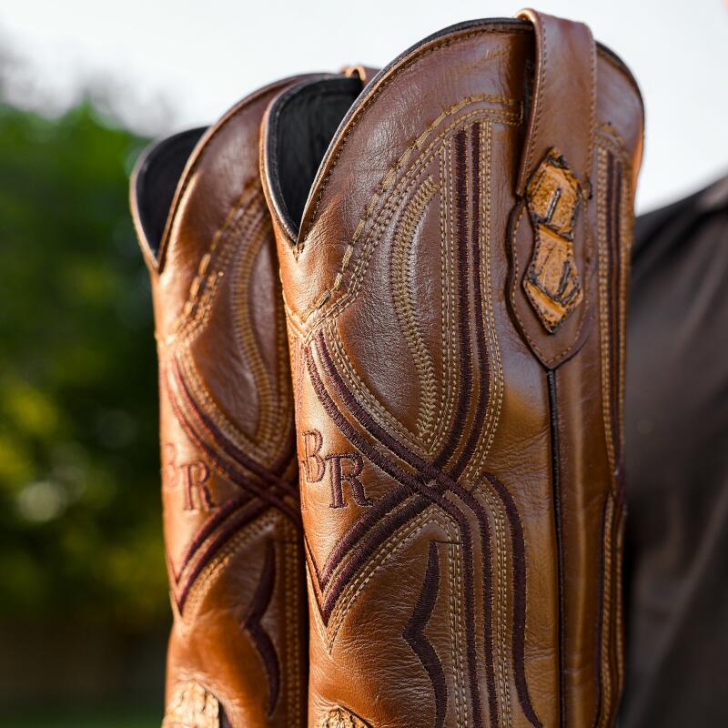 Brown Niloticus Neck Leather Boots - Square Toe
