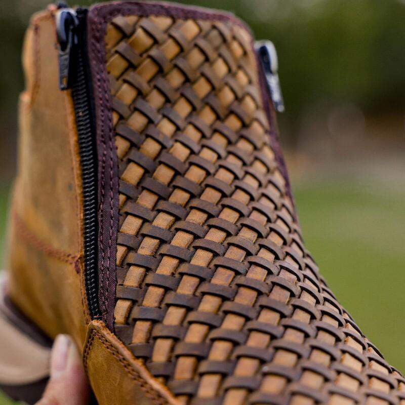 Dusty Honey Basketweave Leather Botin With 3D Lightweight Soles - Square Toe