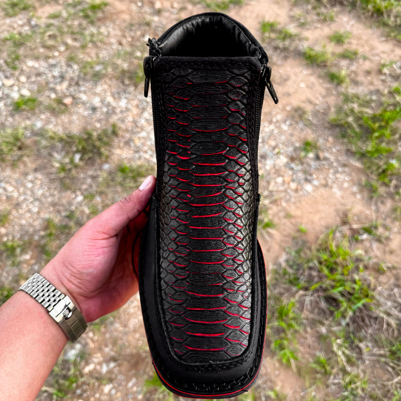 Onyx Cherry Python Leather Boots - Square Toe