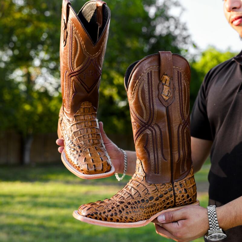 Brown Niloticus Neck Leather Boots - Square Toe