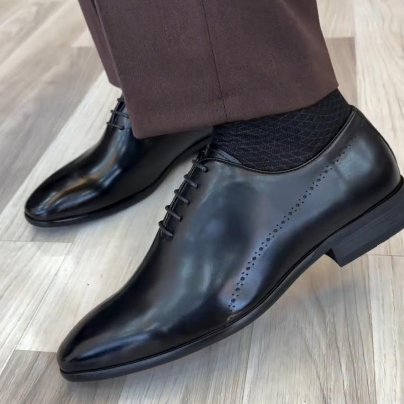 Handmade Wholecut Oxford Cloth Men's Leather Lace-up Dress Shoes