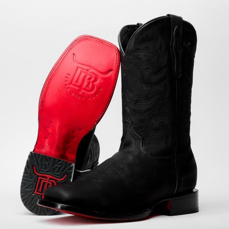 Nobuck Matte Black Leather Boots - Square Toe