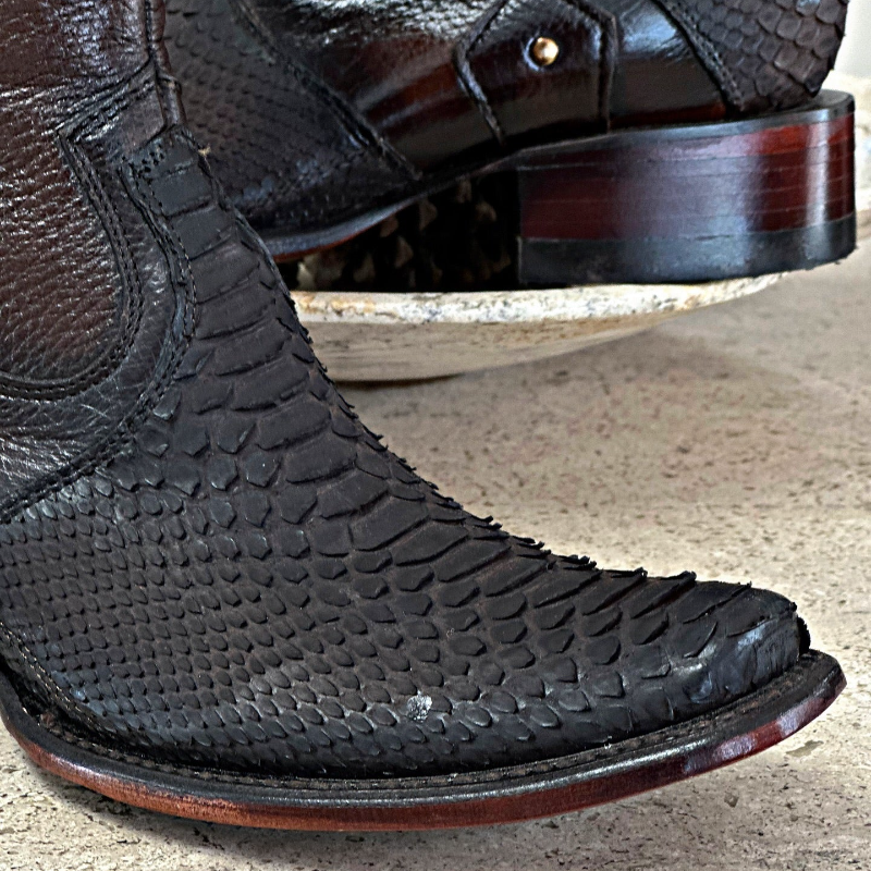 Rich Brown Python-Embossed Leather Boots