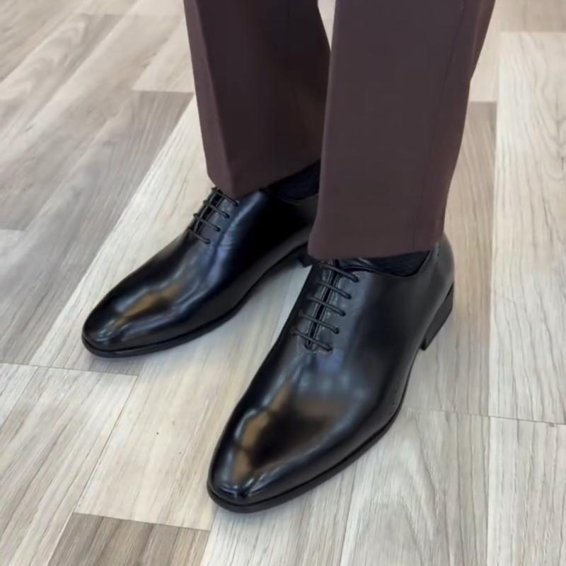 Handmade Wholecut Oxford Cloth Men's Leather Lace-up Dress Shoes