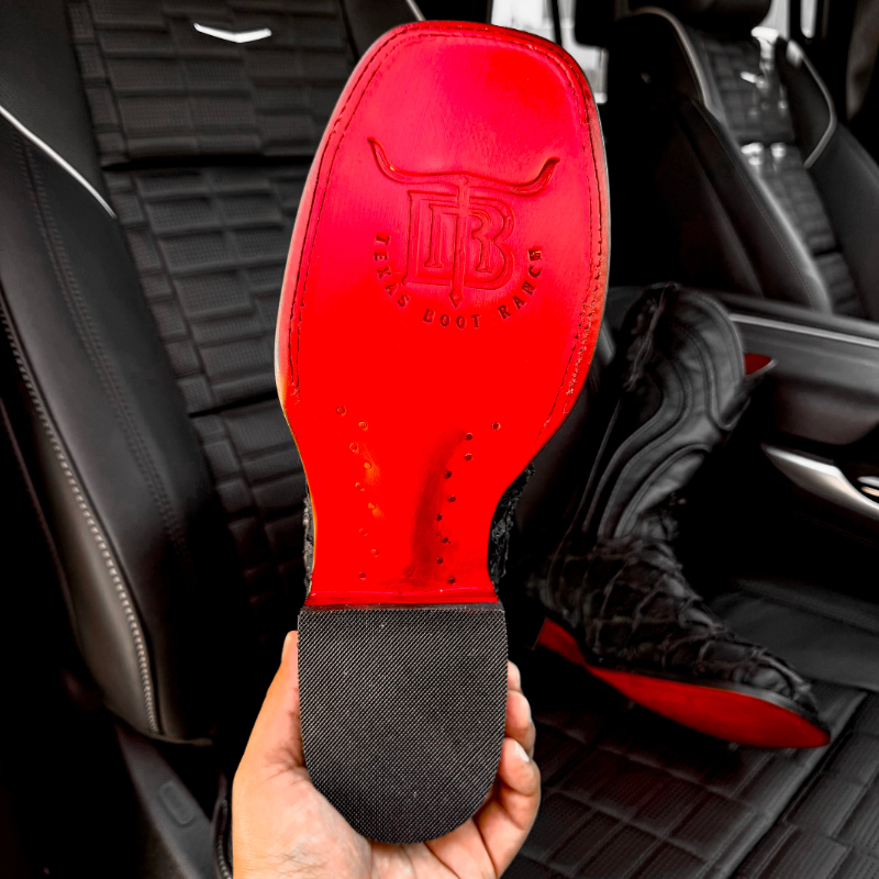 Matte Black Jumbo Pirarucu Leather Boots - Square Toe