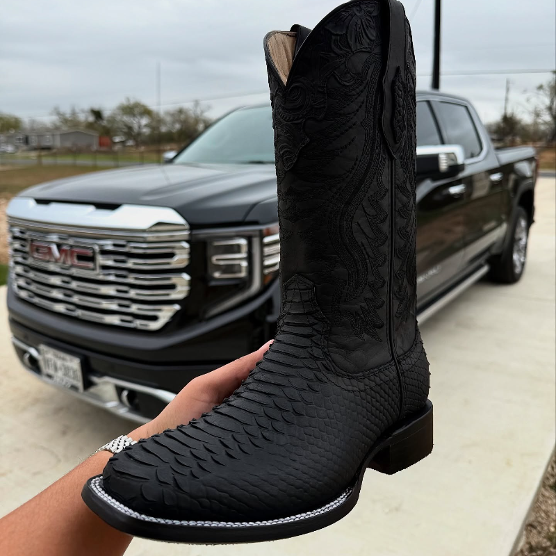 Unique Matte Black Python Boots