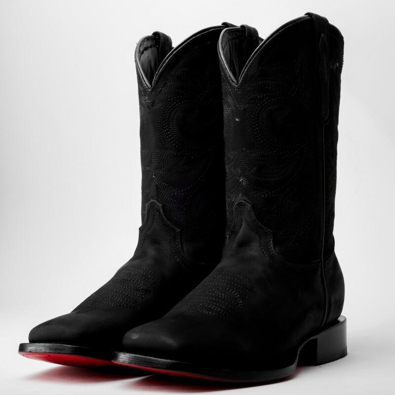 Nobuck Matte Black Leather Boots - Square Toe
