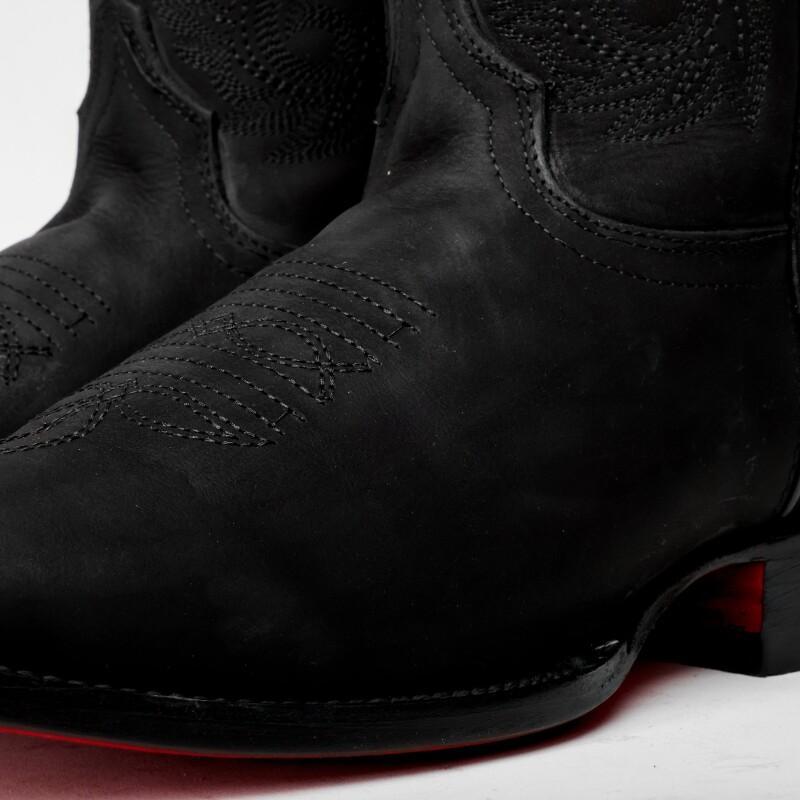 Nobuck Matte Black Leather Boots - Square Toe