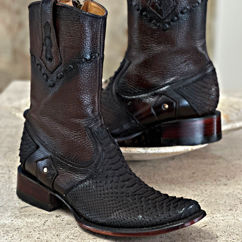 Rich Brown Python-Embossed Leather Boots