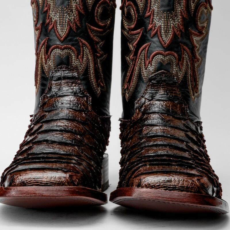Brown Jumbo Python Leather Boots - Square Toe