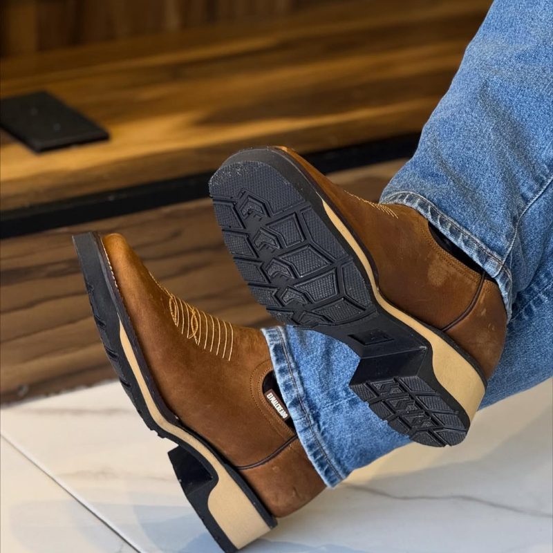 Men's Brown Embroidered Detail Cowboy Boots