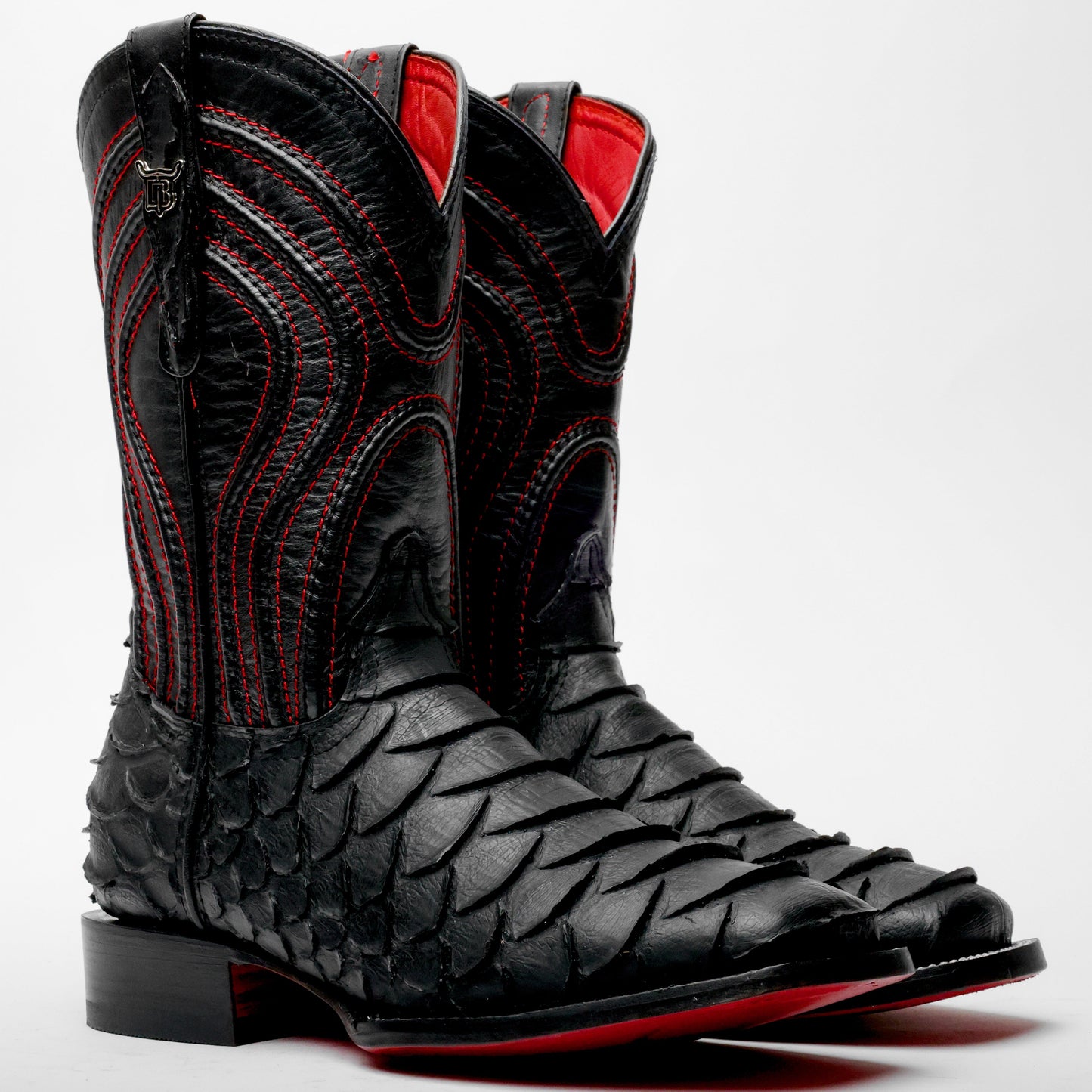 Matte Black Jumbo Python Leather Boots - Square Toe