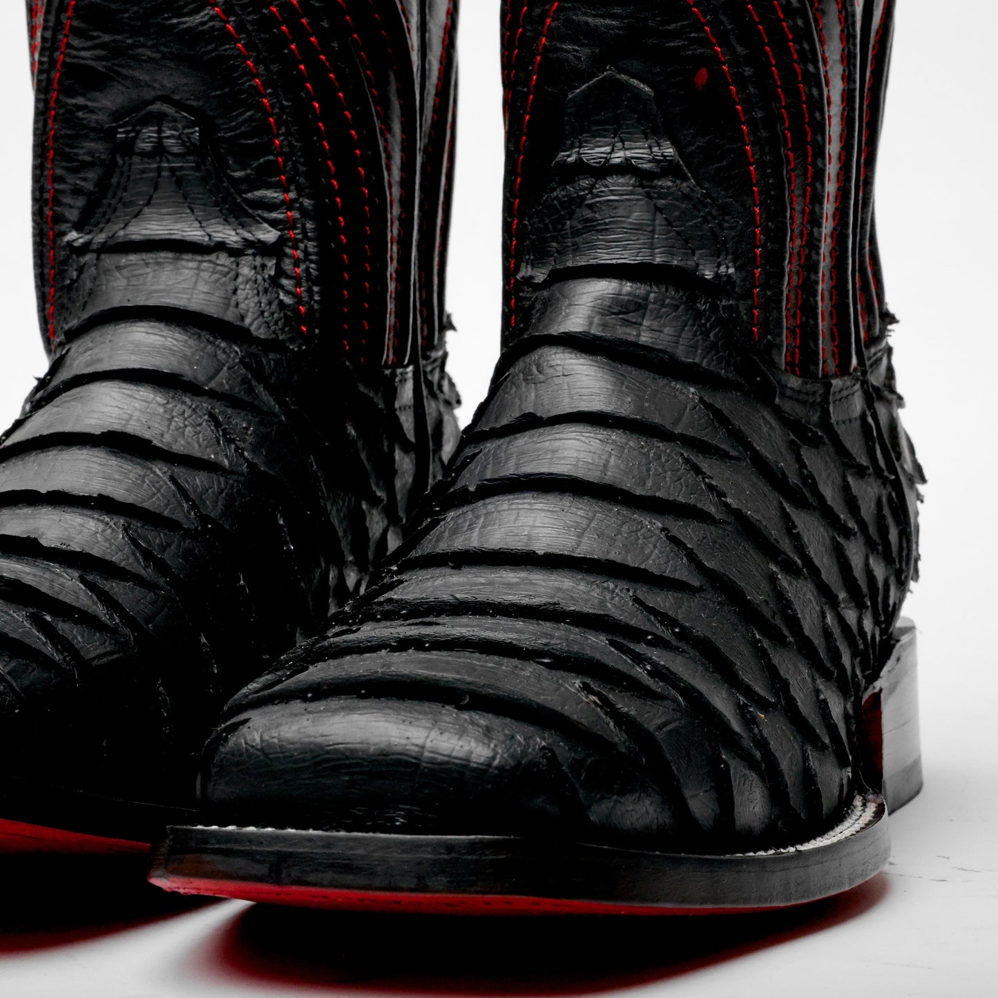 Matte Black Jumbo Python Leather Boots - Square Toe