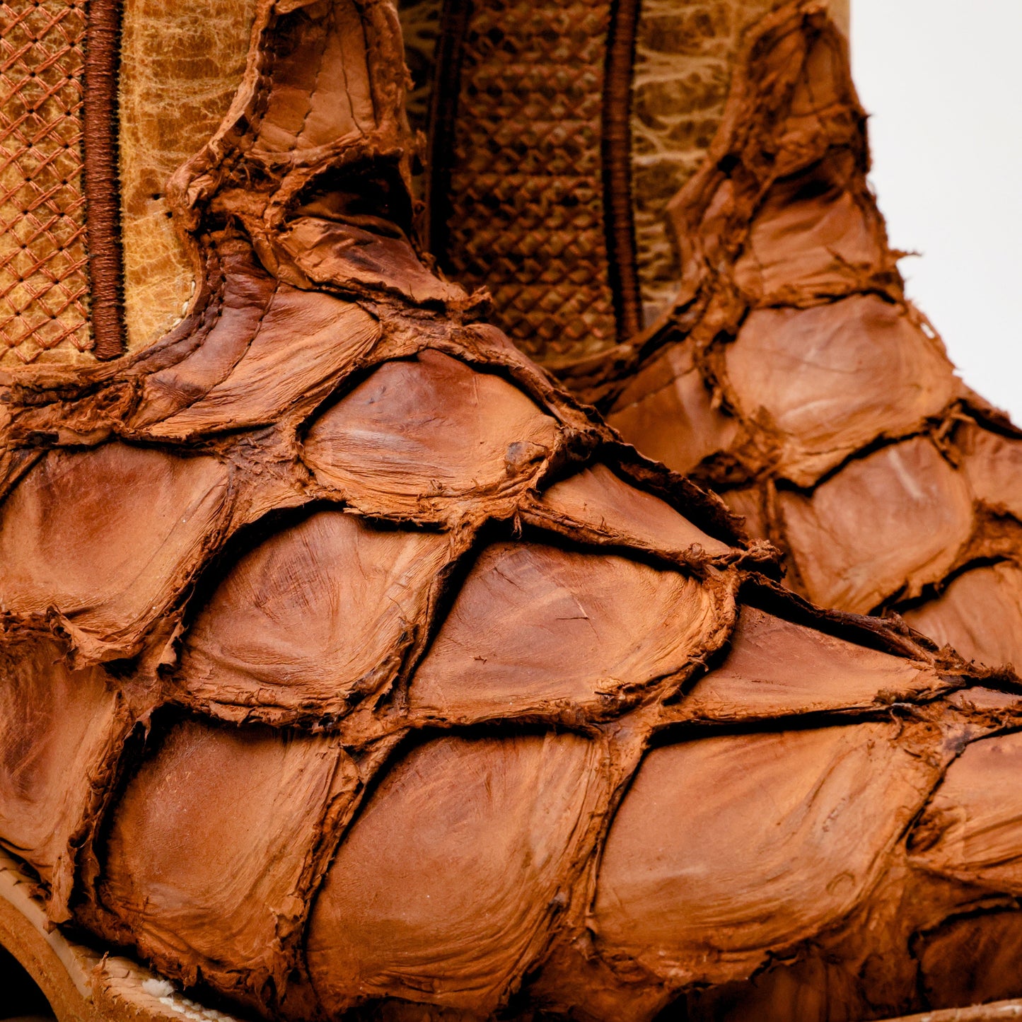 Tan Genuine Pirarucu Boots - Square Toe