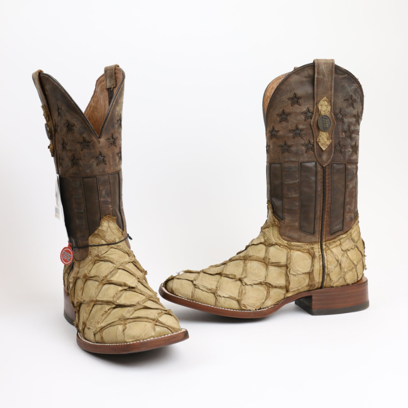 Chero’s Premium Exotic Pirarucu Matte Leather Cowboy Boots-Sand
