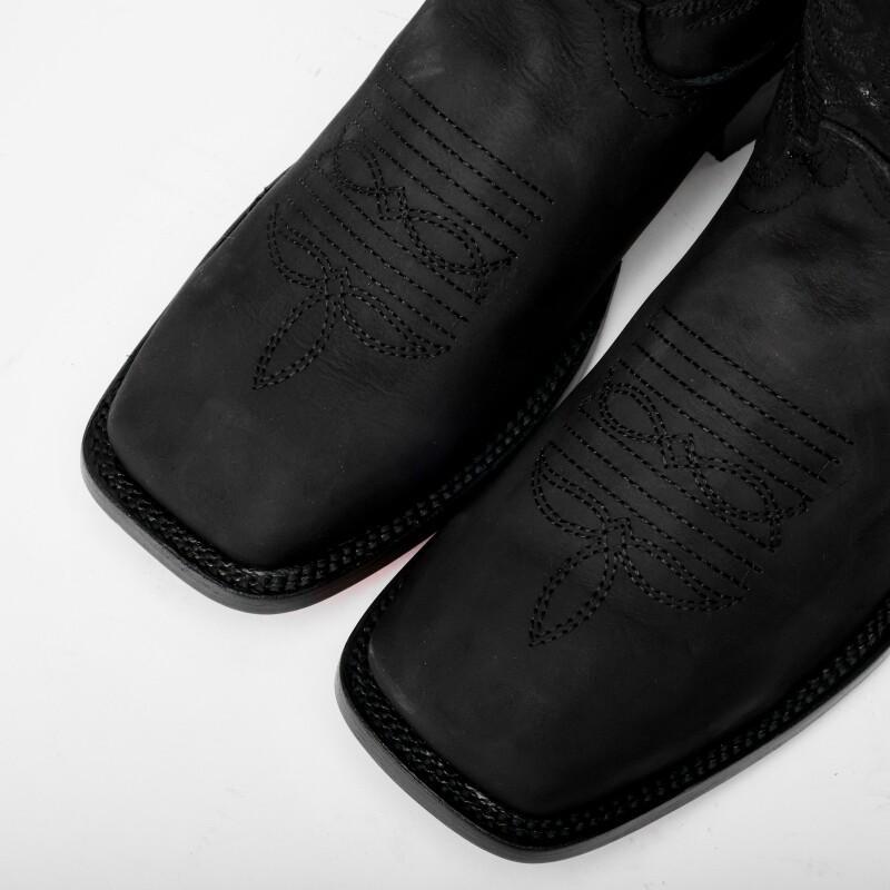 Nobuck Matte Black Leather Boots - Square Toe