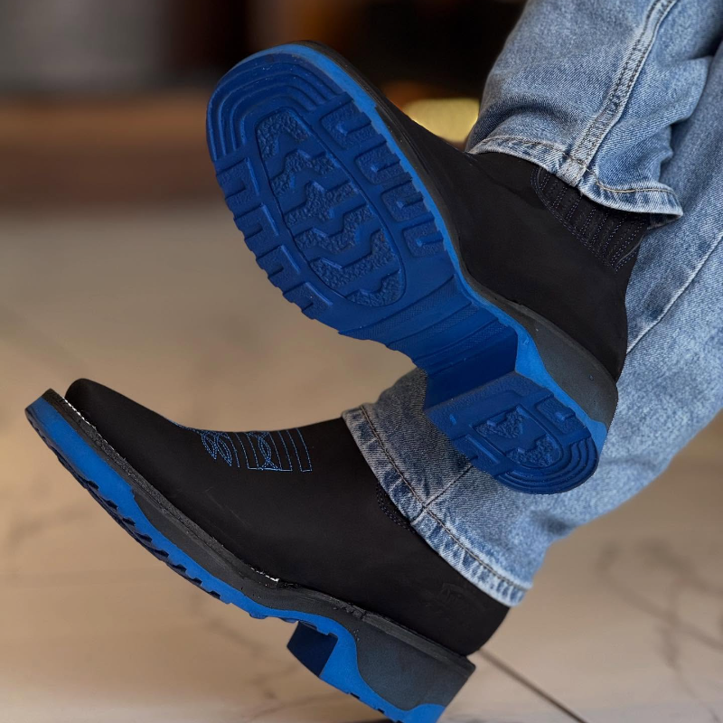 Trendy Blue Sole Cowboy Boots - White stitches