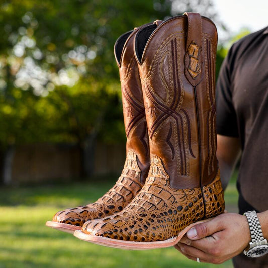 Brown Niloticus Neck Leather Boots - Square Toe