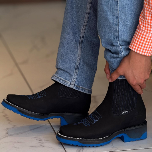 Trendy Blue Sole Cowboy Boots - White stitches