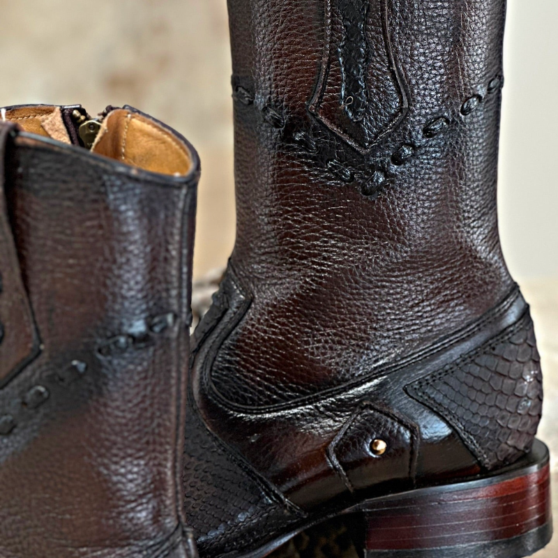 Rich Brown Python-Embossed Leather Boots