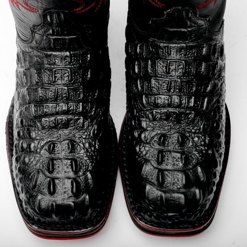 Black Caiman Neck Leather Boots With 3D Lightweight Sole - Composite Toe