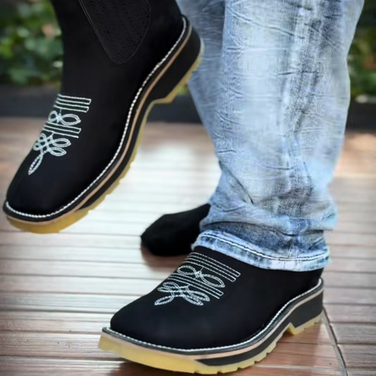 Classic Leather Cowboy Boots-Black