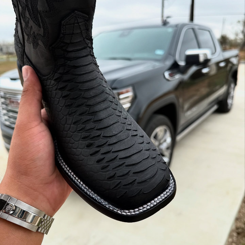 Unique Matte Black Python Boots