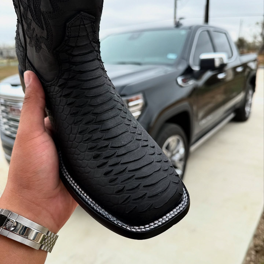 Unique Matte Black Python Boots