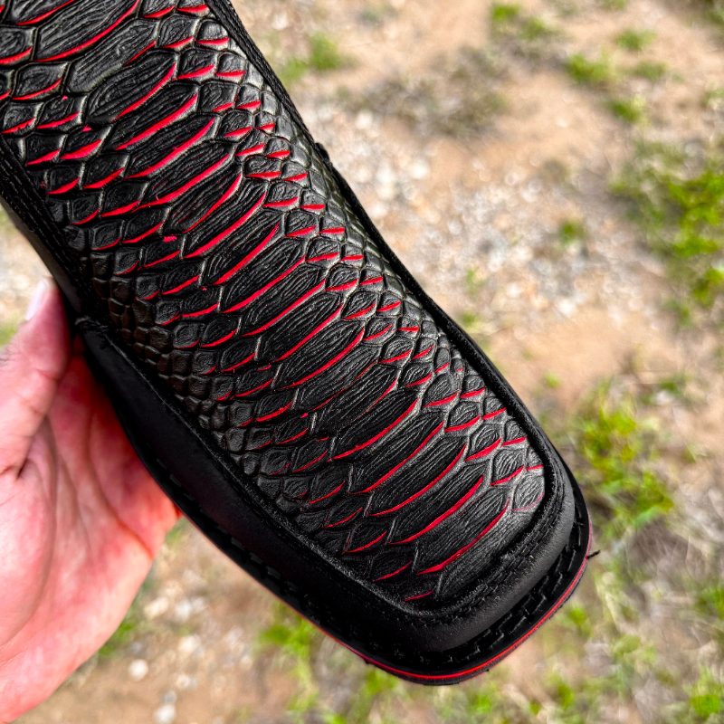 Onyx Cherry Python Leather Boots - Square Toe