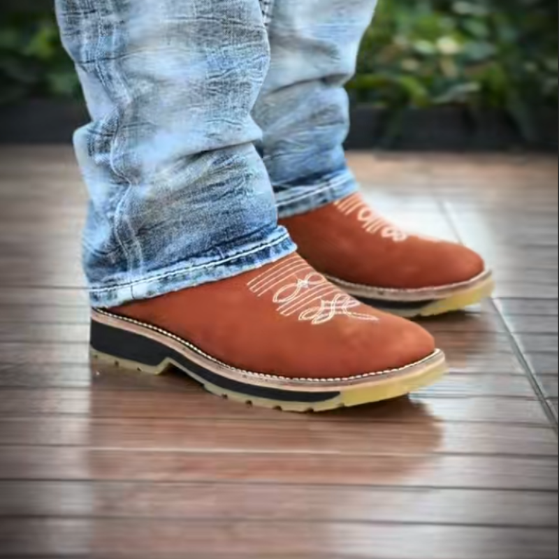 Classic Leather Cowboy Boots-Coffee