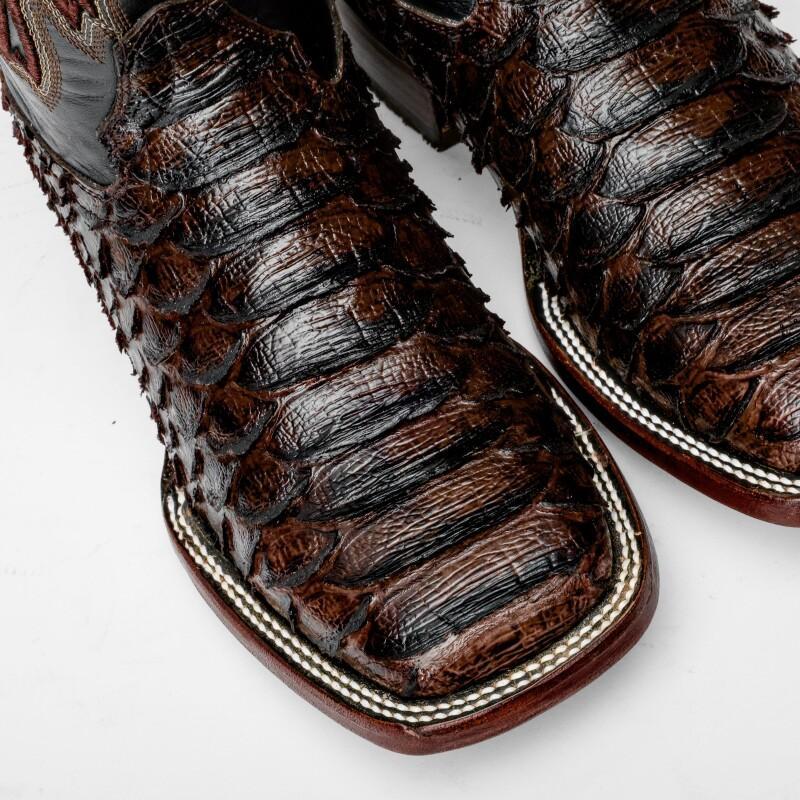 Brown Jumbo Python Leather Boots - Square Toe