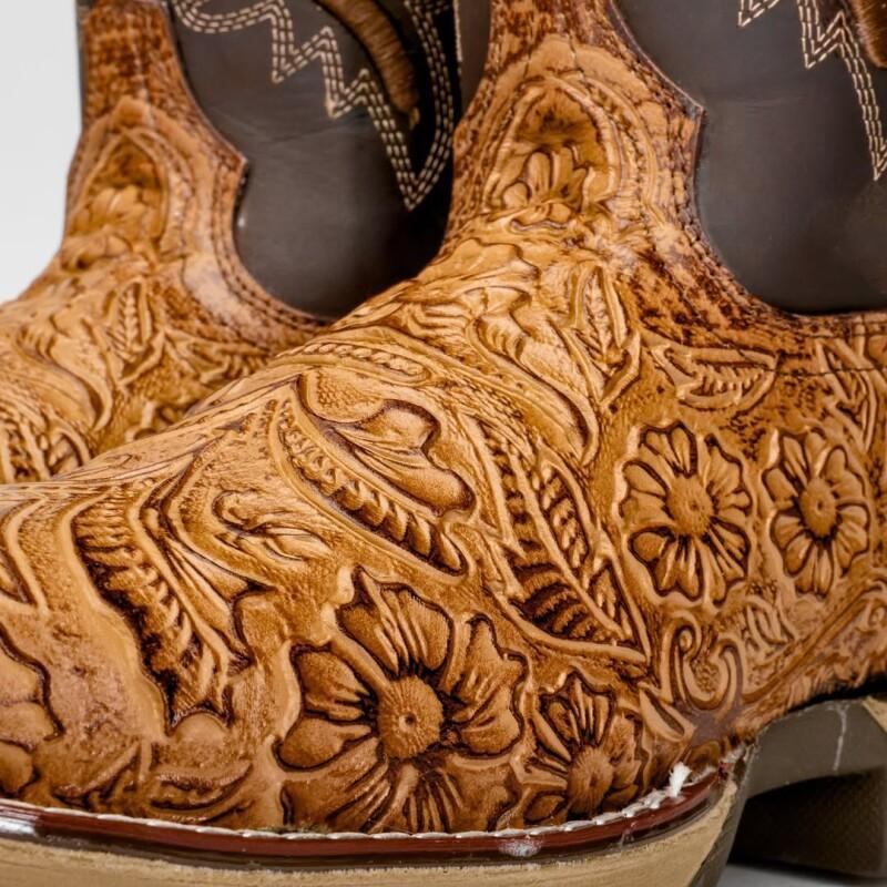 Honey Hand-Tooled Leather Boots With 3D Lightweight Sole