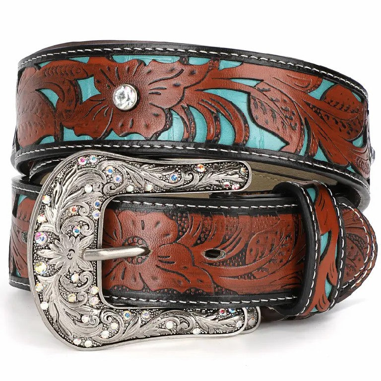 Embossed Crystal Leather Belt