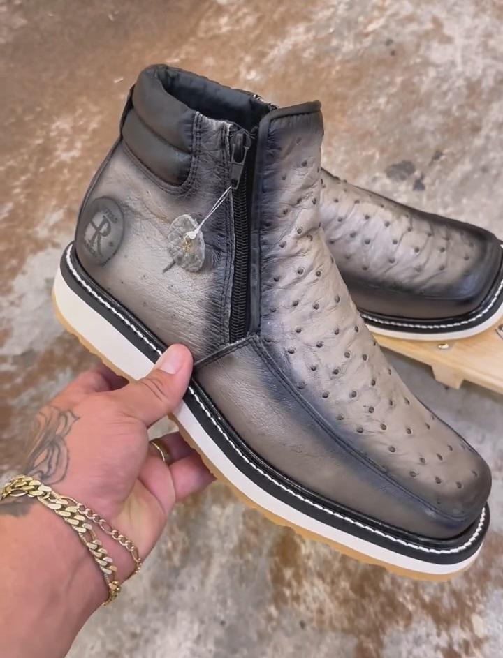 Alaska Ostrich Skin Cowboy Boots - Square Toe